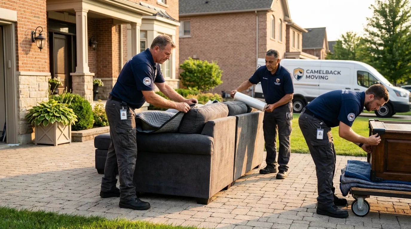 Large estate moving crew wrapping furniture in Andover, NH