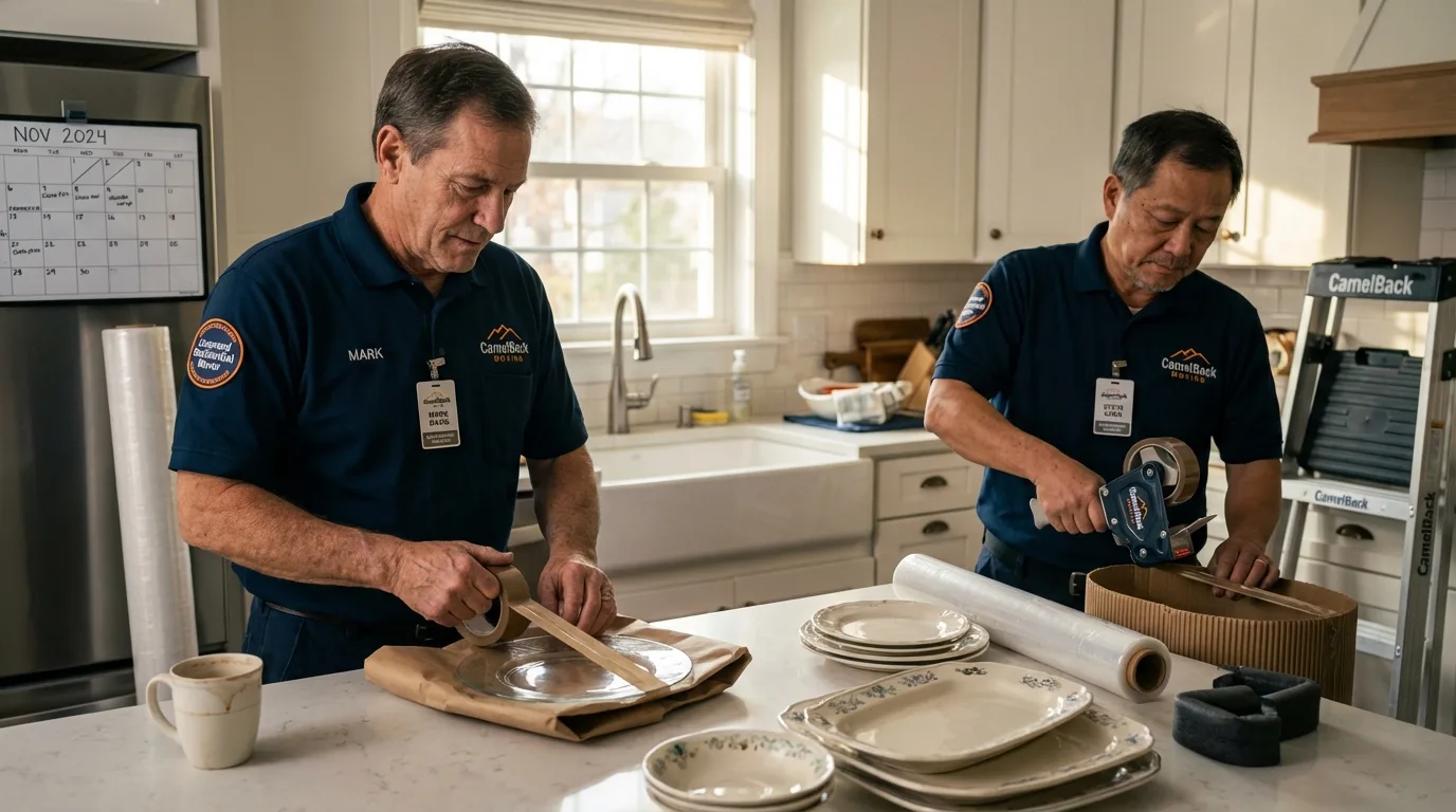 Professional crew packing kitchen dishware in Andover, NH